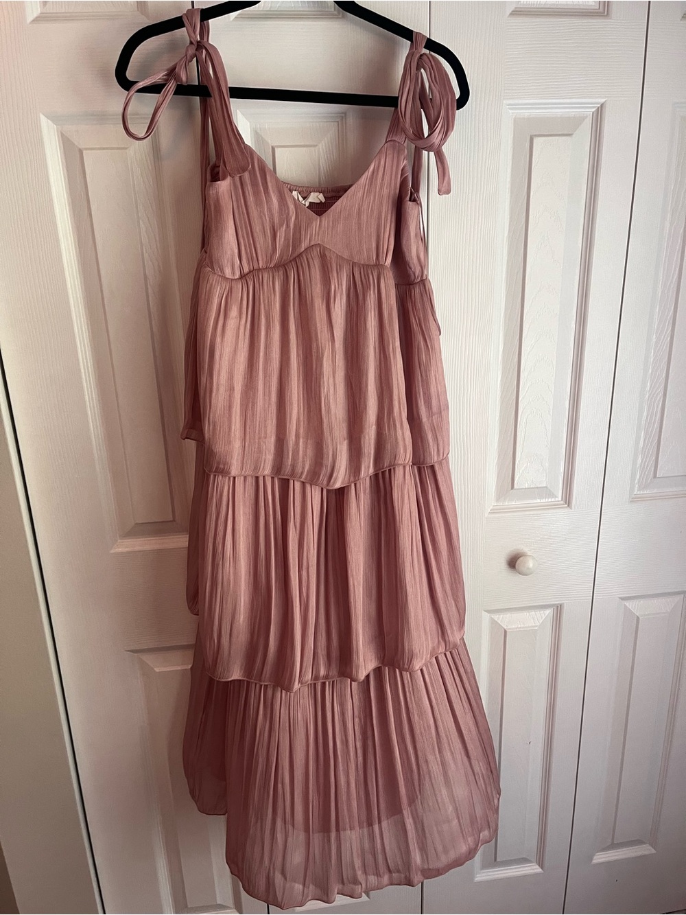 Lush Rose Mauve Tiered Tie-Shoulder Sundress